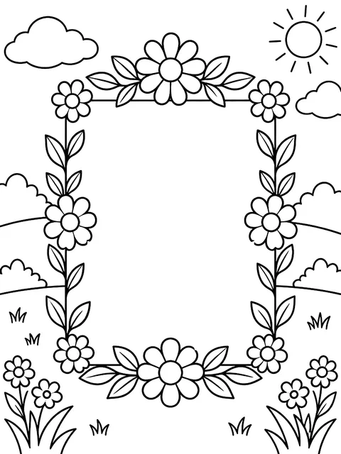 Poem frame with a flower border coloring page