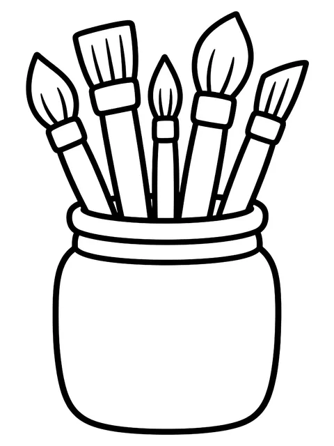 Easy Jar of brushes coloring page