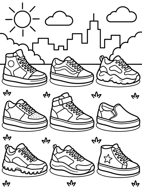 Pop style sneaker grid coloring page