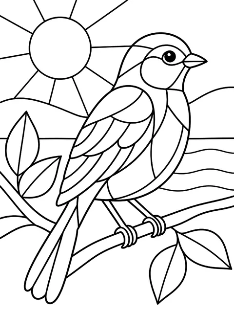 Stained glass bird coloring page
