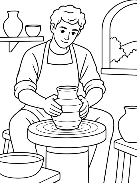 Potter at a wheel coloring page