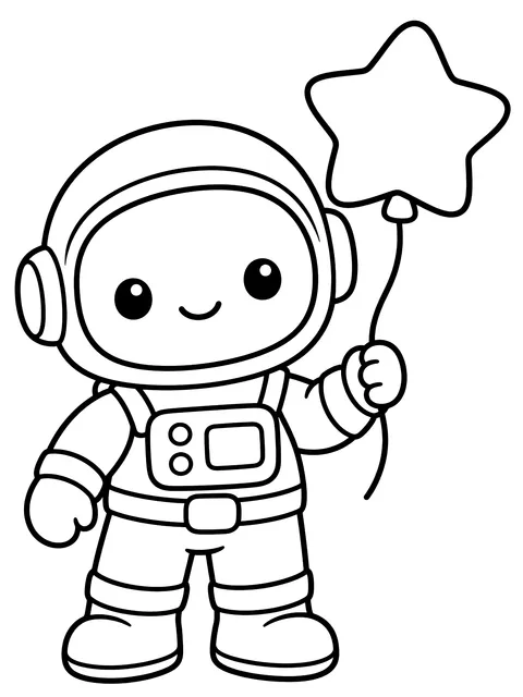 Easy Cute astronaut holding a star balloon coloring page