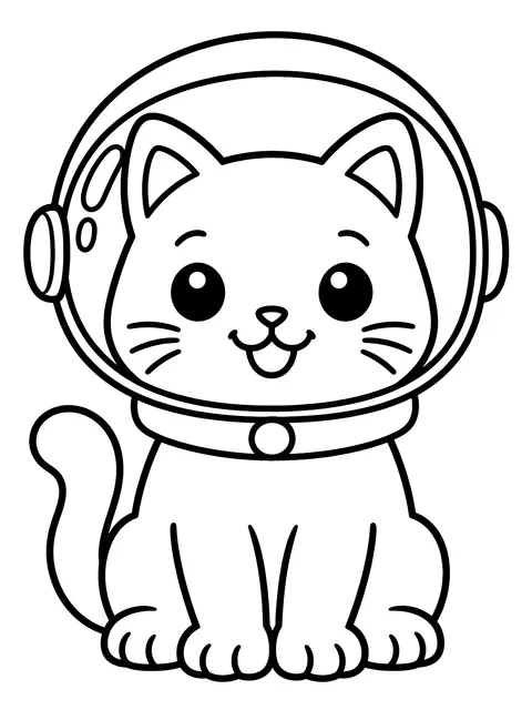 Easy Cat in a space helmet coloring page