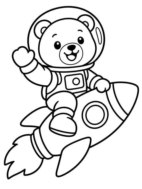 Easy Bear astronaut riding a rocket coloring page