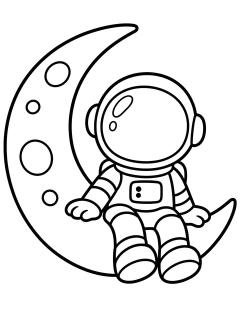 Easy Astronaut sitting on a crescent moon coloring page