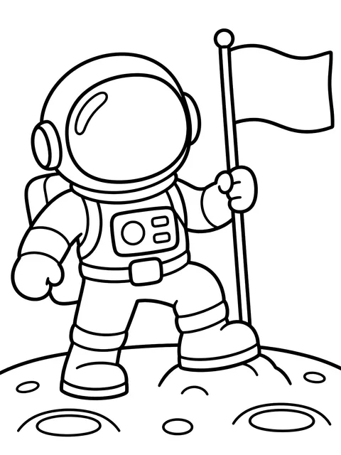 Easy Astronaut planting a flag on the moon coloring page