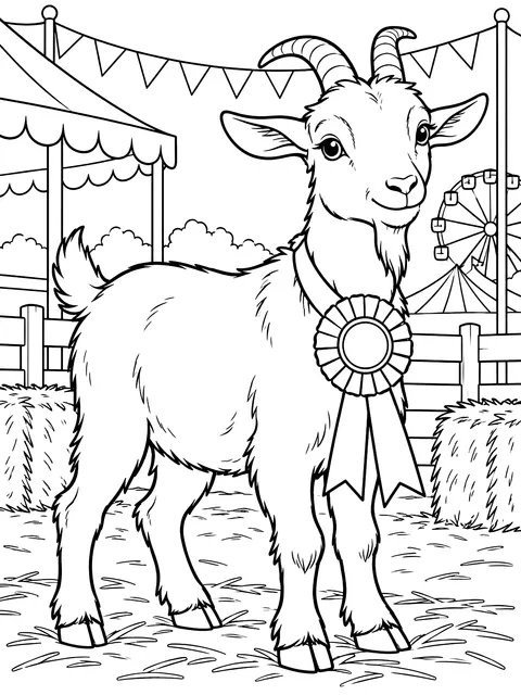 Goat with a prize ribbon at the fair coloring page