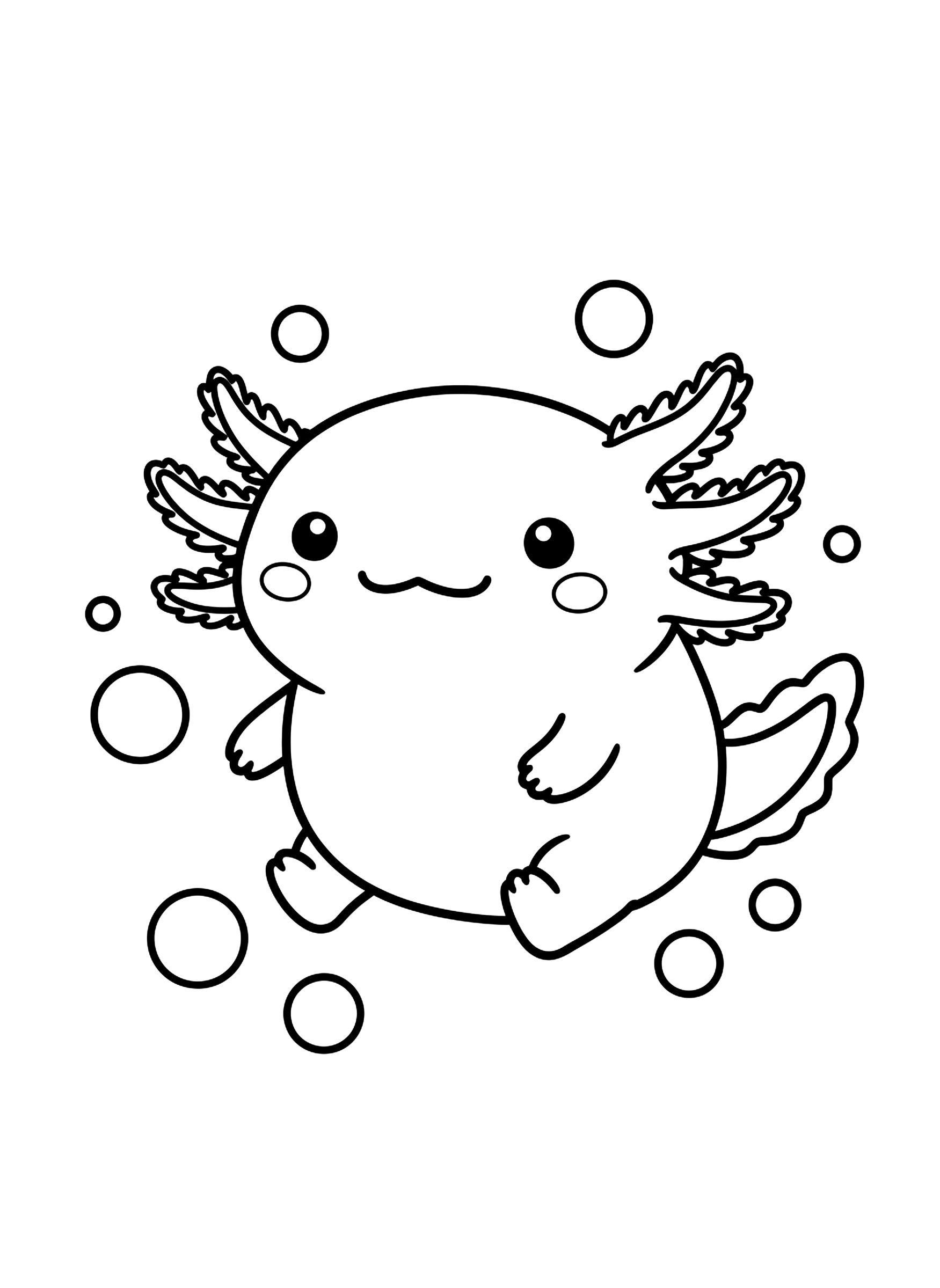 Easy Kawaii axolotl coloring page
