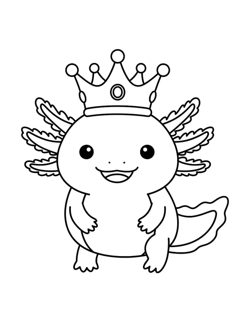 Easy Axolotl wearing a crown coloring page