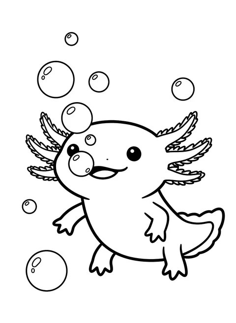 Easy Axolotl blowing bubbles coloring page