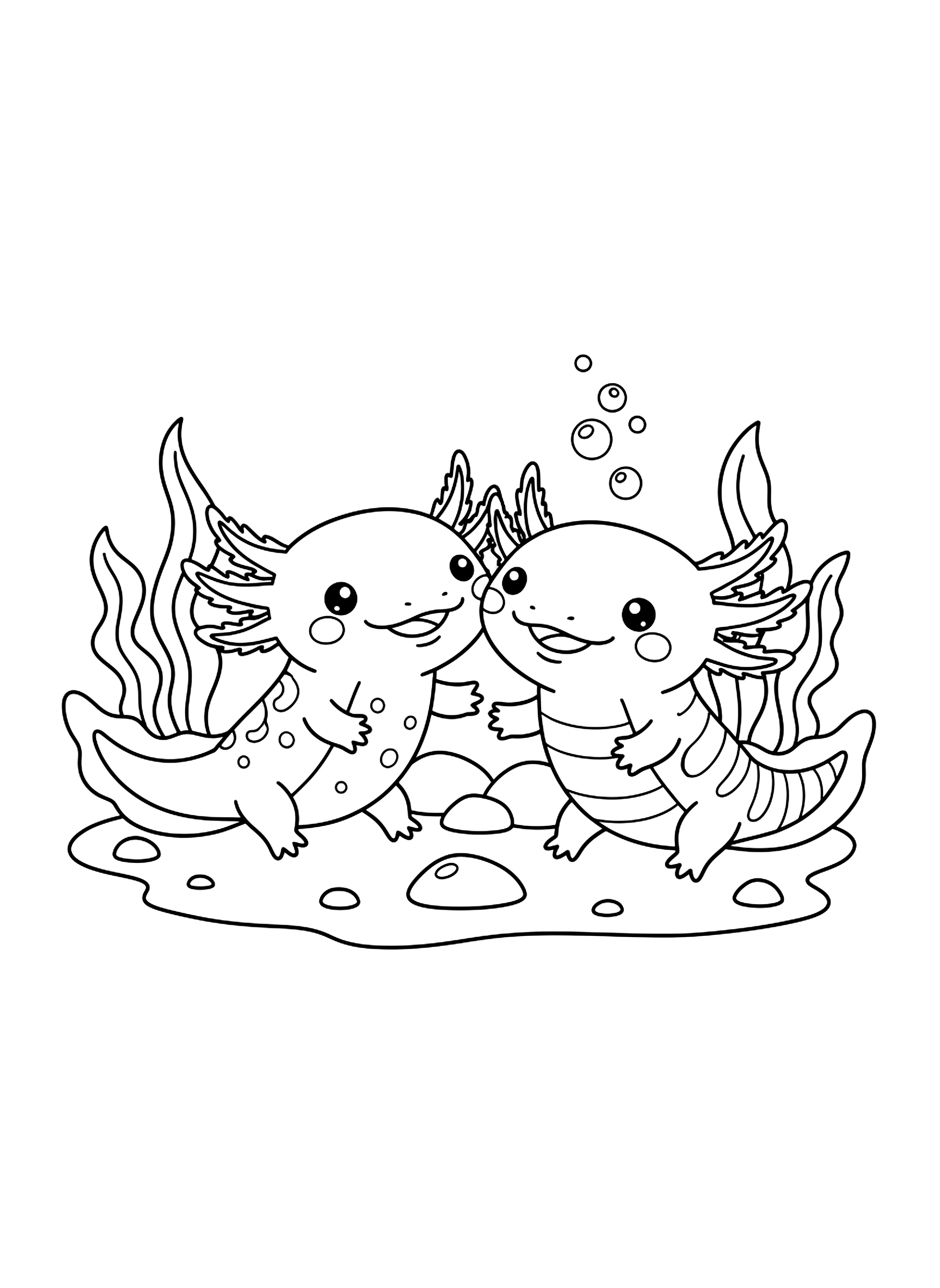 Two axolotl friends coloring page