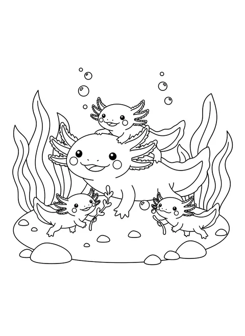 Axolotl family coloring page
