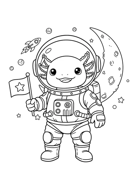 Axolotl astronaut coloring page