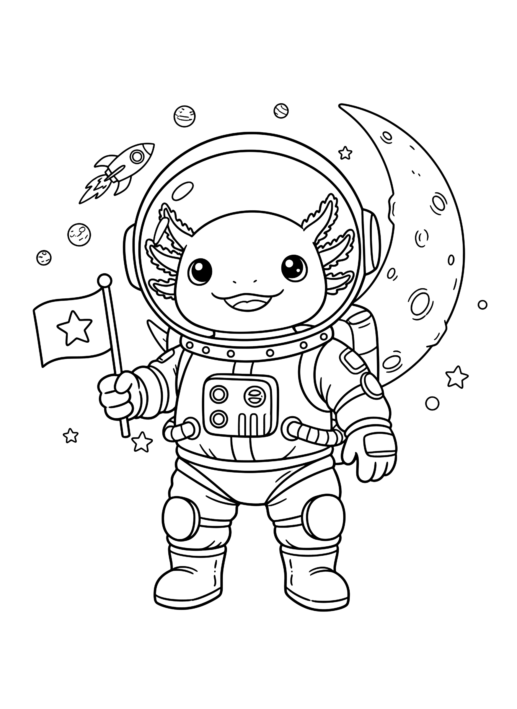 Axolotl astronaut coloring page