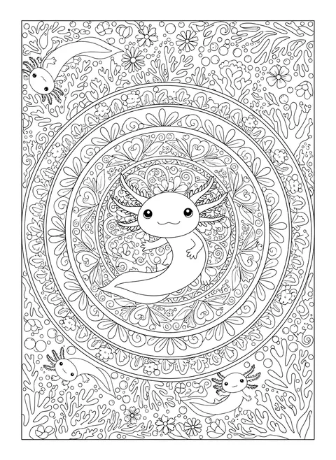 Detailed Axolotl mandala coloring page