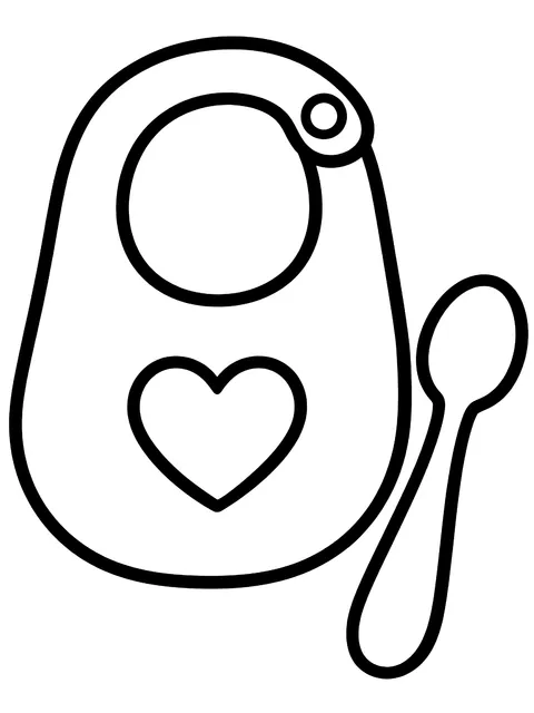 Easy Bib and spoon coloring page
