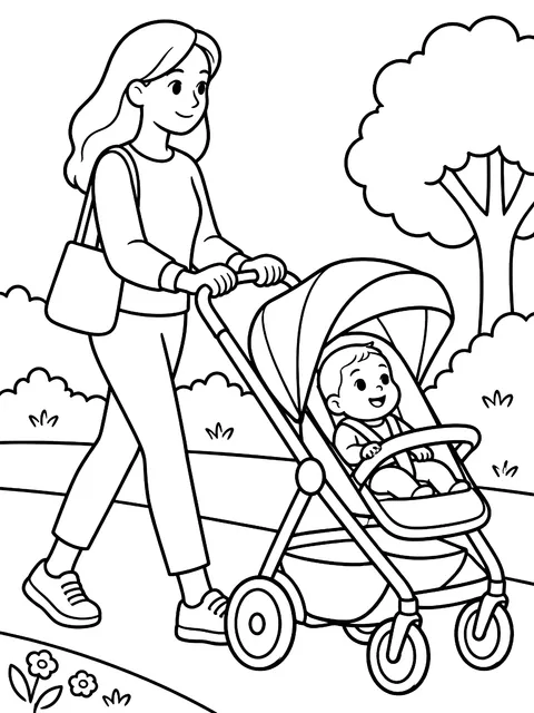 Stroller on a walk coloring page