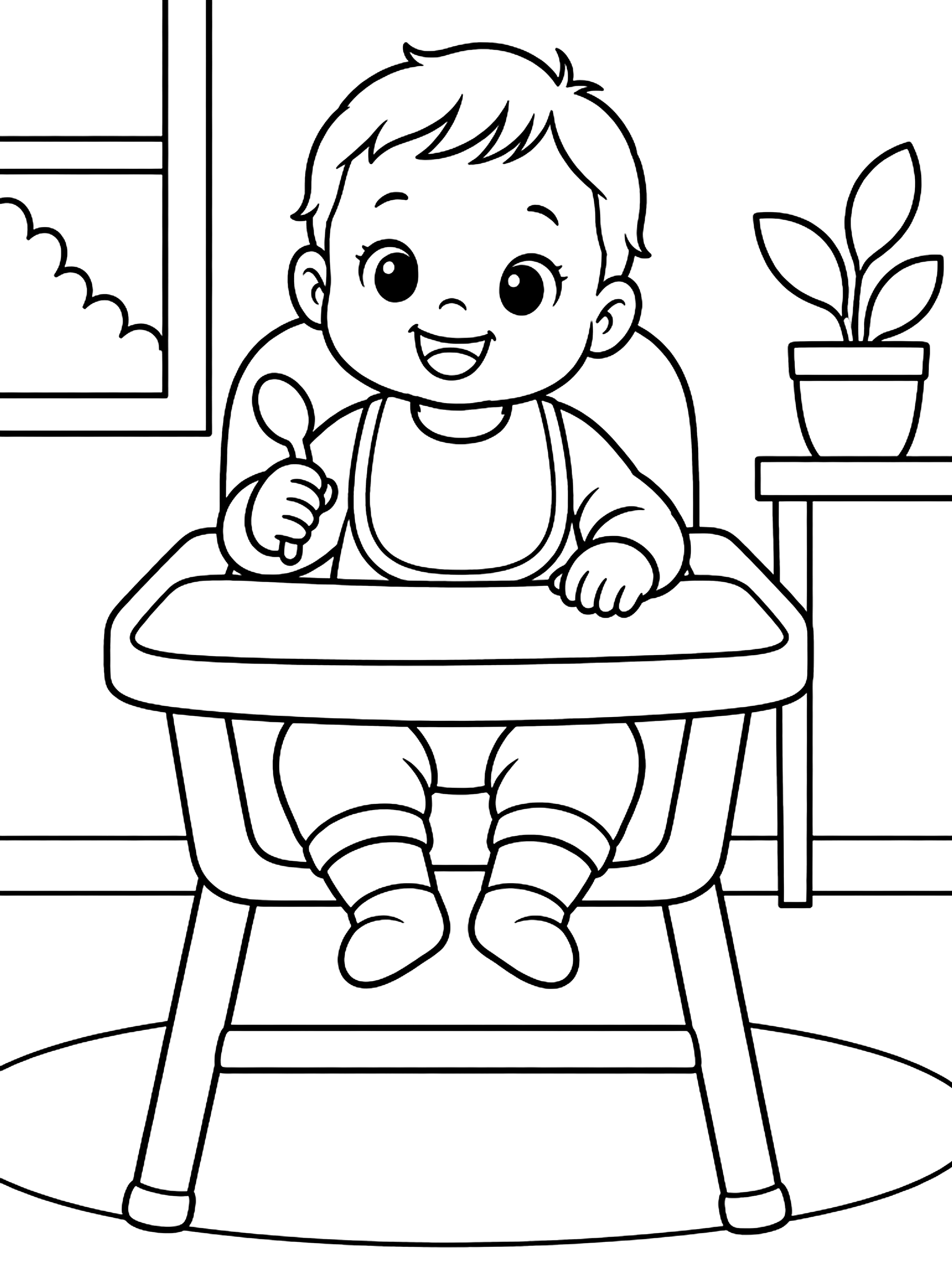 Baby in a high chair coloring page