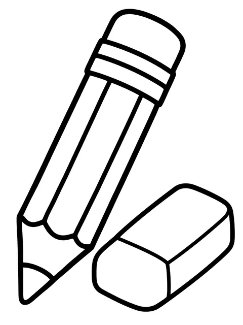 Easy New pencil and eraser coloring page