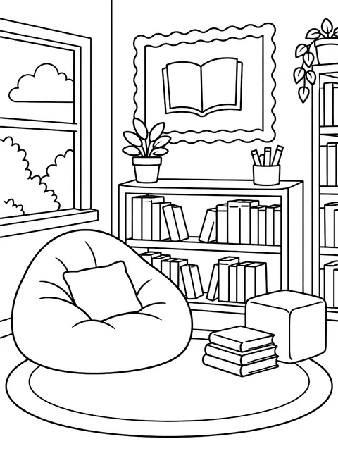 Classroom reading corner coloring page