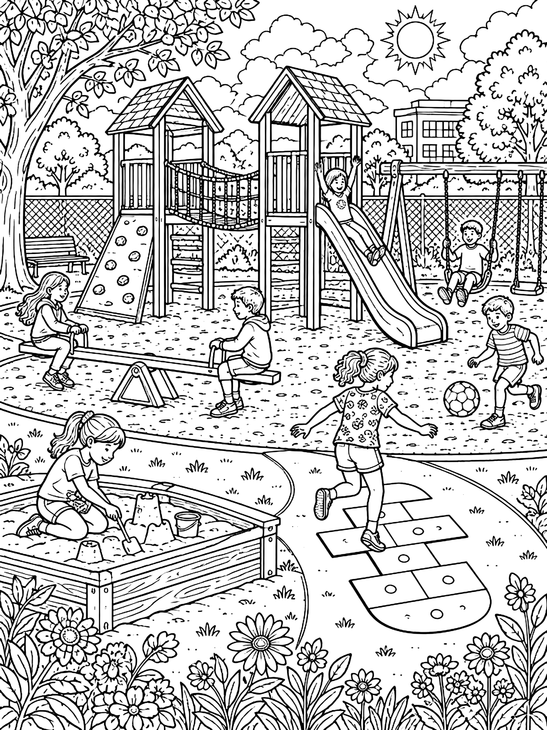 Detailed Playground at recess coloring page