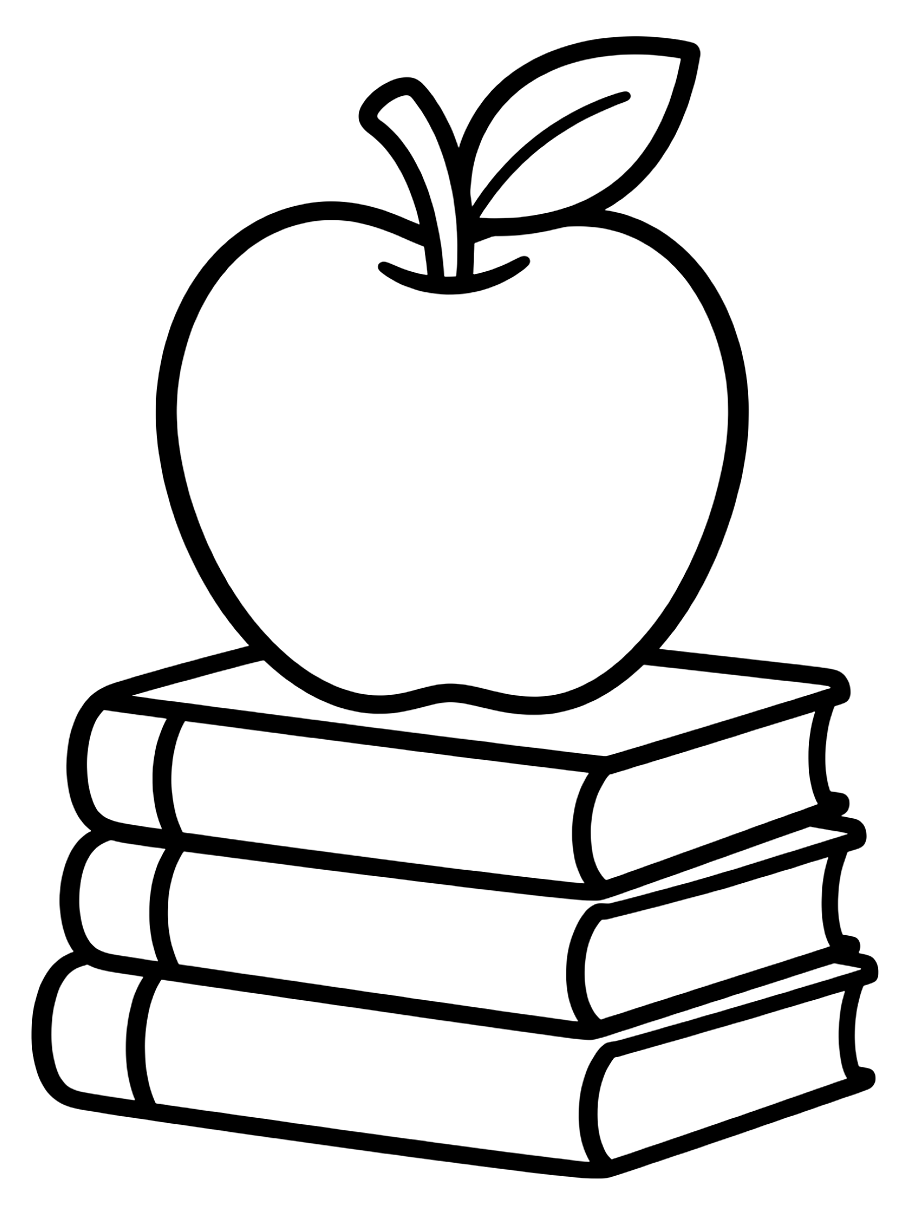 Easy Apple on a stack of books coloring page