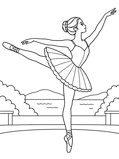 Ballerina in arabesque coloring page
