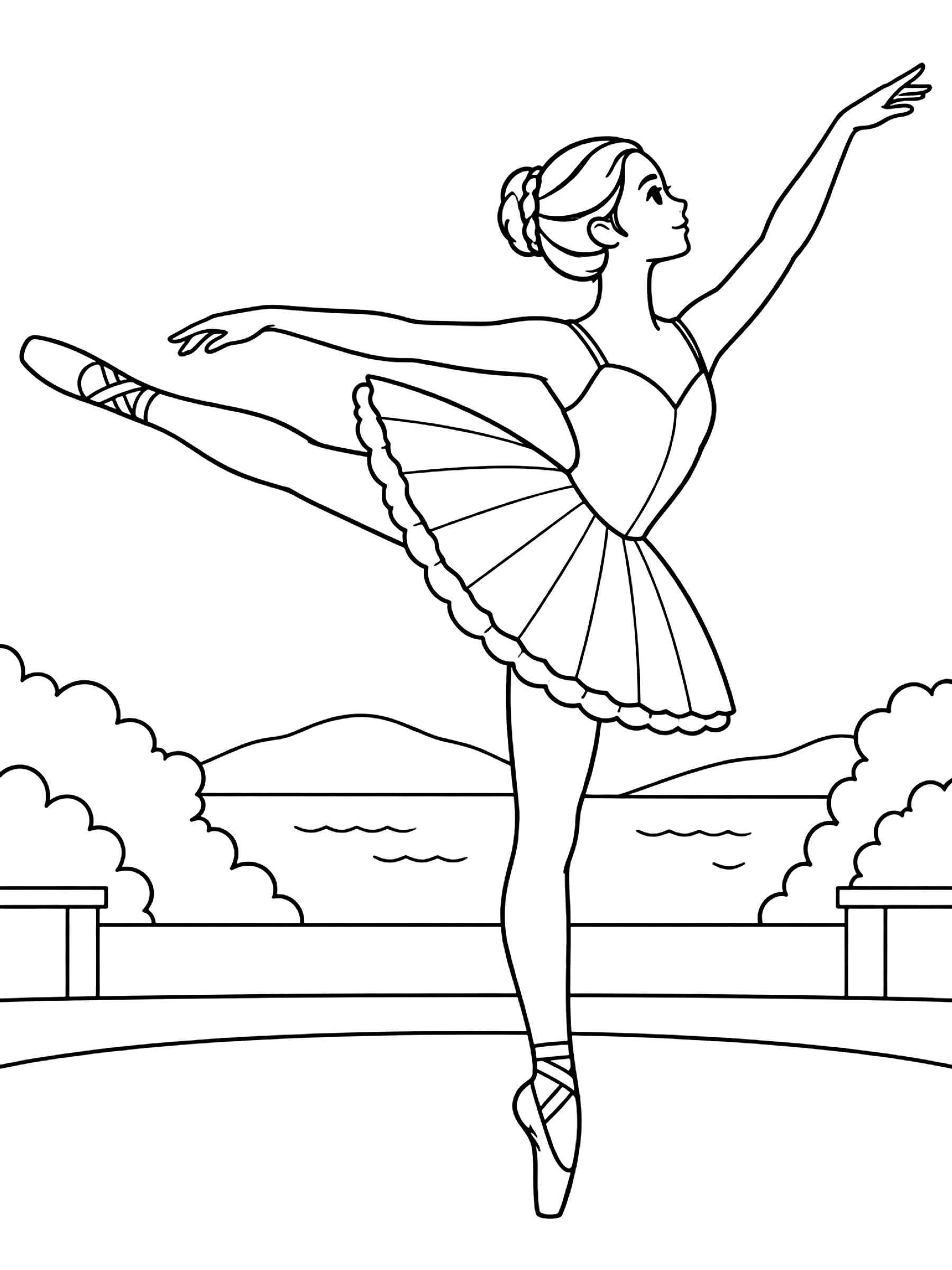 Ballerina in arabesque coloring page