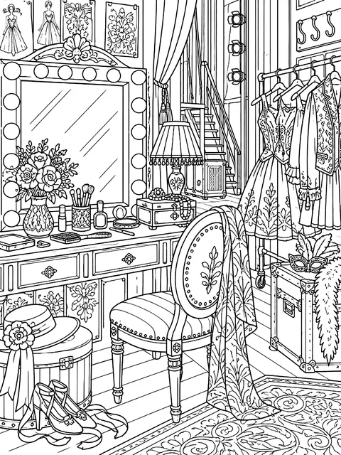 Detailed Backstage dressing room coloring page