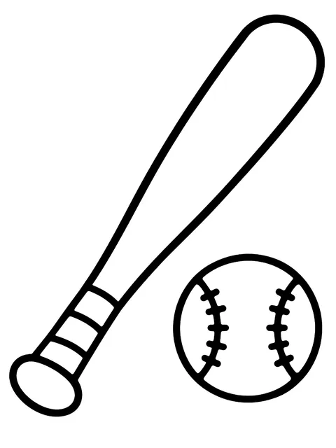 Easy Wooden bat and ball coloring page