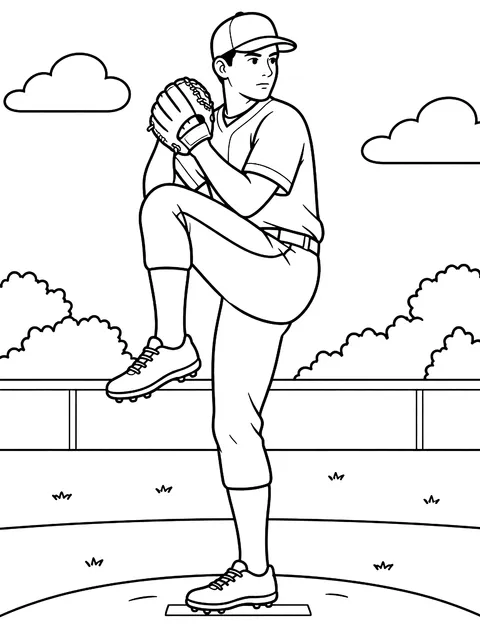 Pitcher in a windup coloring page