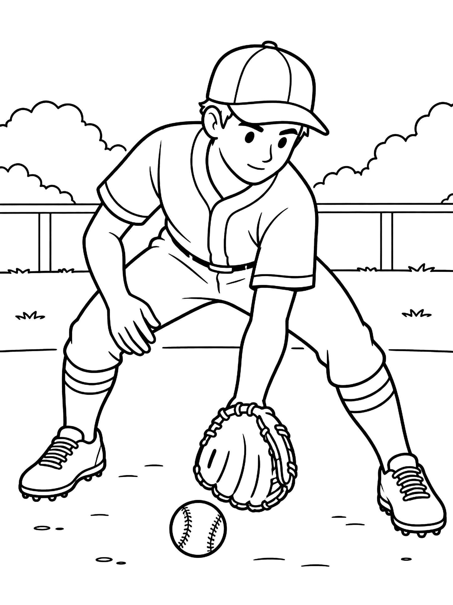 Shortstop scooping a grounder coloring page