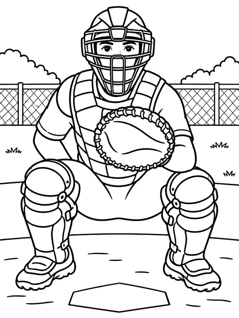 Catcher in full gear coloring page