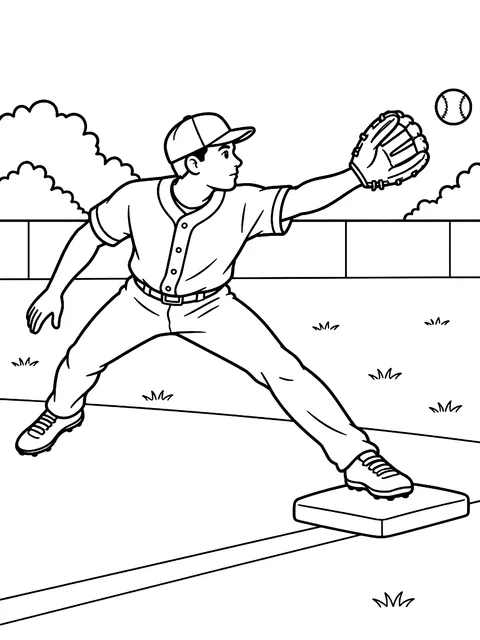 First baseman stretching for the throw coloring page