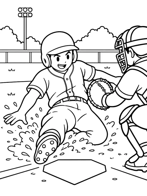 Runner sliding into home coloring page