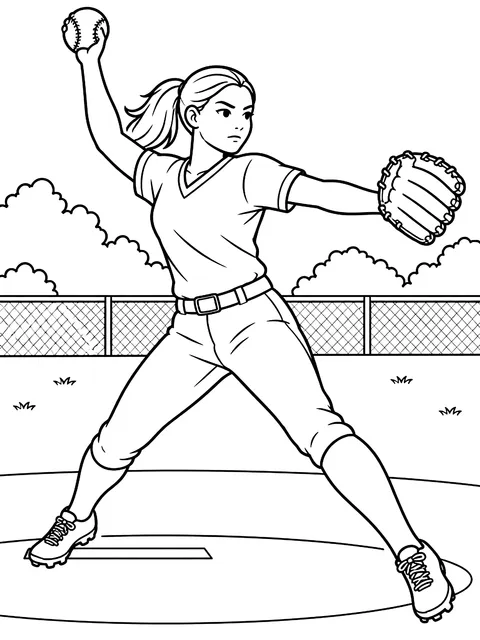 Softball pitcher coloring page
