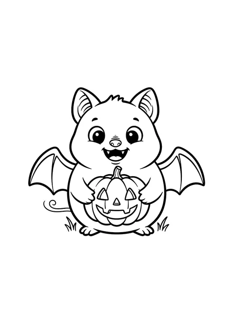 Easy Smiling bat with a pumpkin coloring page