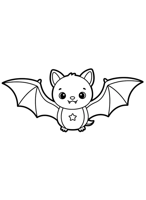 Easy Cute bat with wings open coloring page
