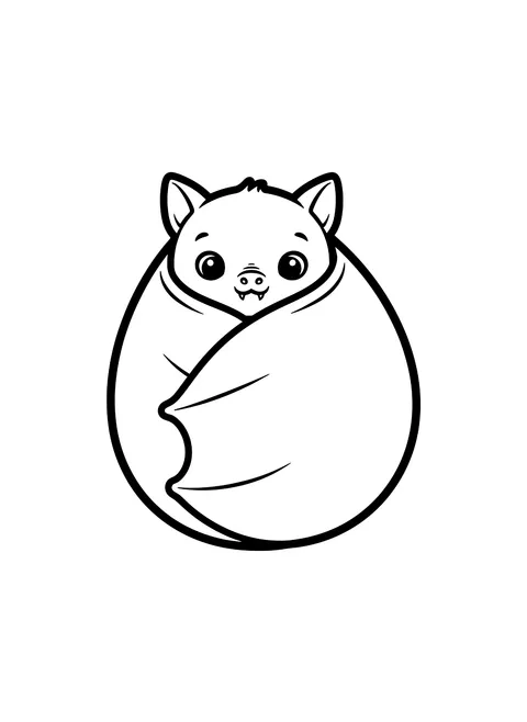 Easy Baby bat wrapped in its wings coloring page