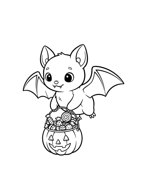 Easy Bat carrying a candy bucket coloring page