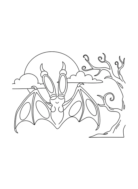 Bat wing with finger bones to label coloring page