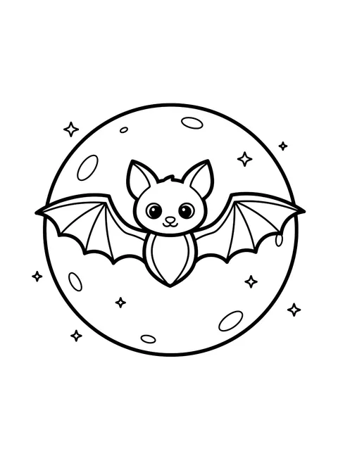 Easy Bat in front of a full moon coloring page