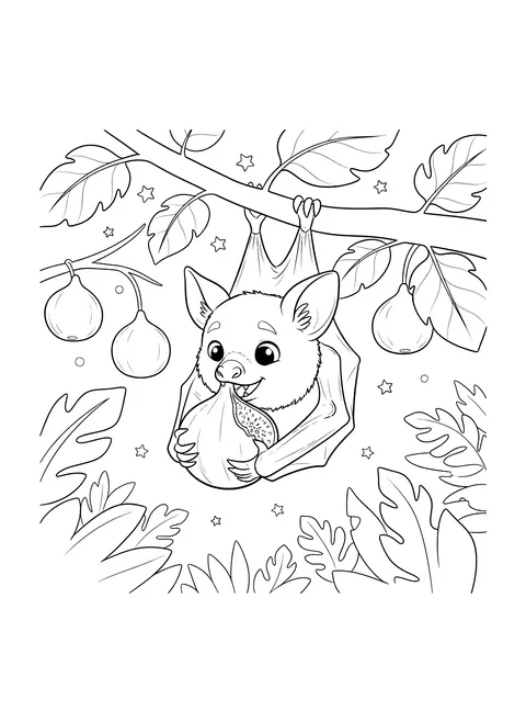 Fruit bat eating a fig coloring page