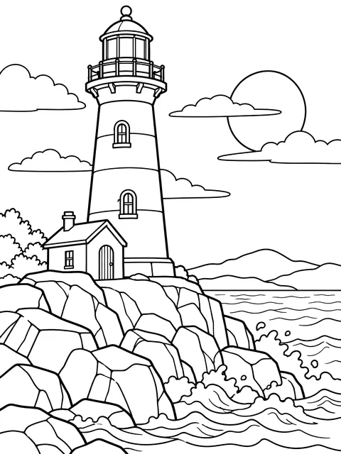 Lighthouse on the rocks coloring page