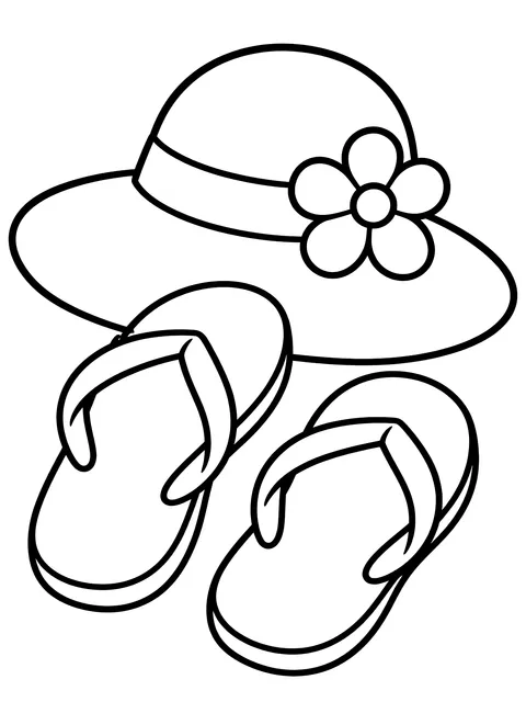 Easy Flip-flops and a sun hat coloring page