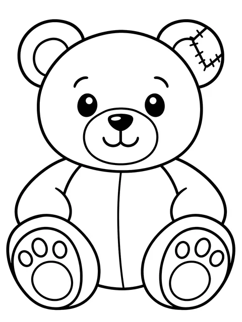 Easy Teddy bear with a patched ear coloring page