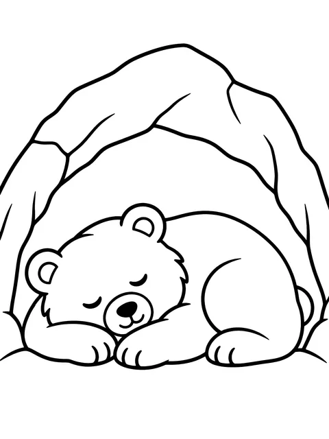 Easy Bear asleep in a cave coloring page
