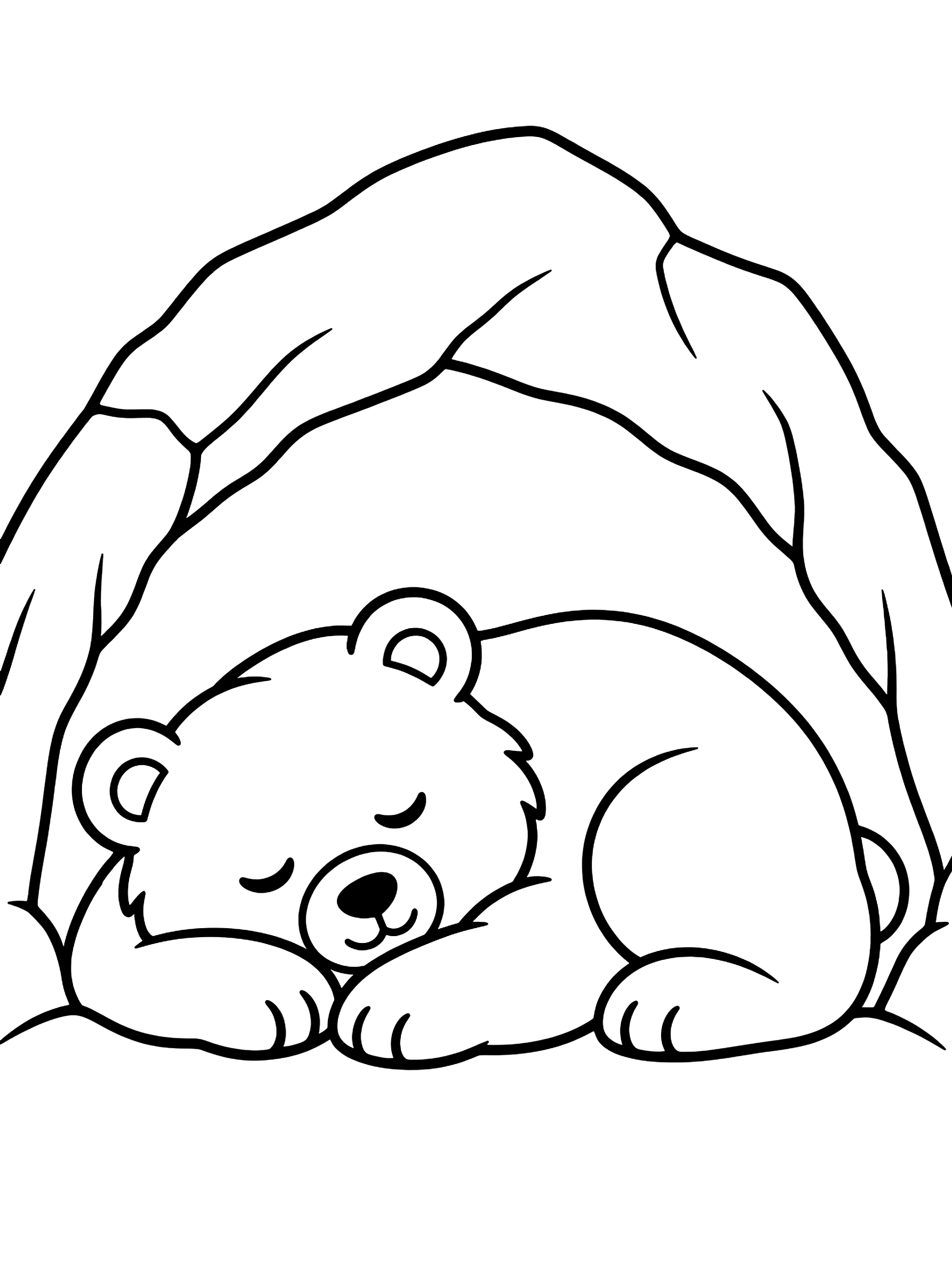 Easy Bear asleep in a cave coloring page