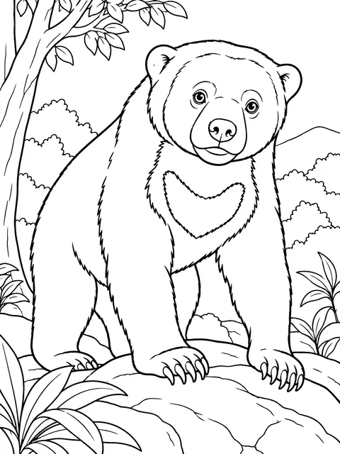 Sun bear with its chest patch coloring page