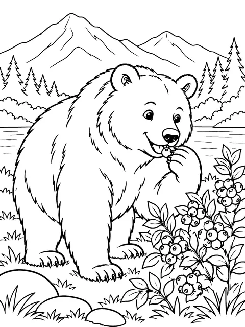 Bear eating berries coloring page